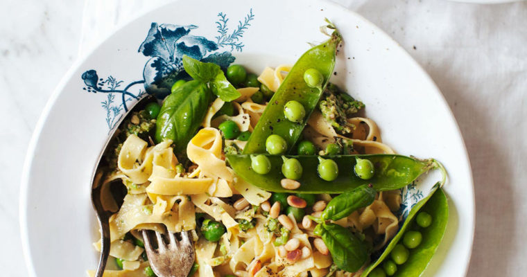 Chickpea Pasta with Basil-Pea Pesto